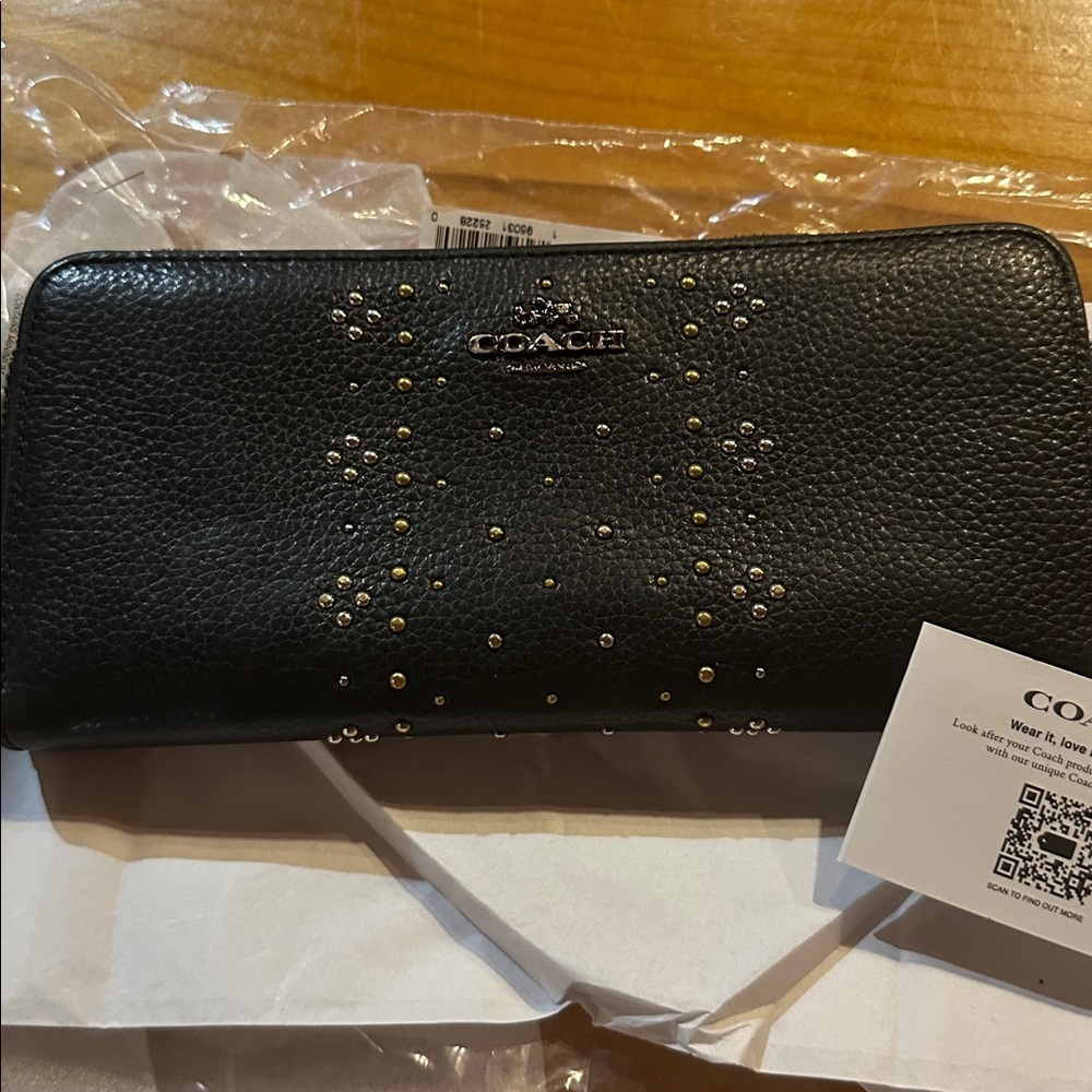 Coach Black Wallet with Gold Accents